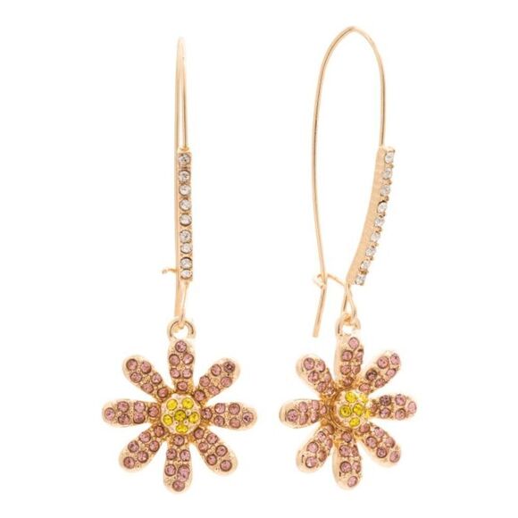 🌸 BETSEY JOHNSON Daisy Flower Shepherd Hook Pink Crystal Dangle Earrings NEW - Picture 14 of 14